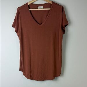 Jackson Rowe Short Sleeve V-Neck Top in Rust Size Large